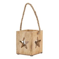 Rustic Star Cutout Jute Handle Candle Lantern