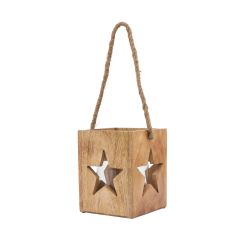 Nordic Star Jute-Handle Wooden Lantern