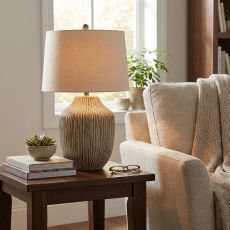 Earthen Ribbed Ceramic Table Lamp