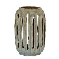 Capella Ribbed Ceramic Lantern in Blue-Grey