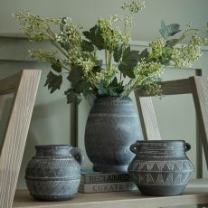 Etched Matte Grey Ceramic Vase