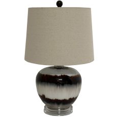 Sepia Glazed Ceramic Table Lamp with Linen Shade