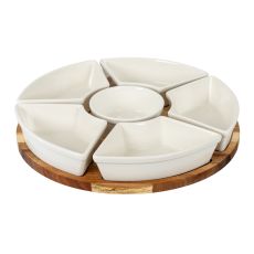 Acacia Rotating Appetizer Server with Ceramic Bowls