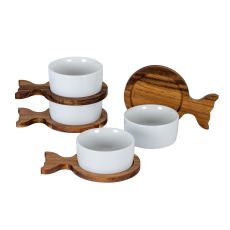 Coastal Acacia and Ceramic Fish Serving Set