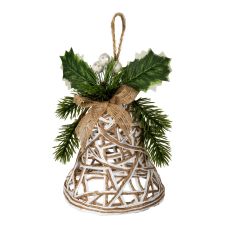 Rustic Woven Rattan Holiday Bell Ornament