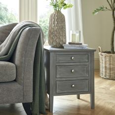 Serene Grey Brushed Oak Three Drawer Side Table