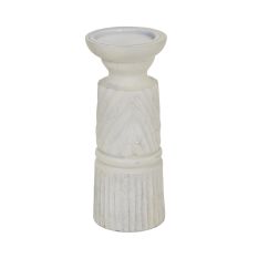 Chevron Carved White Washed Pillar Candle Holder