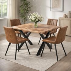 Malmo Ribbed Tan Faux Leather Swivel Dining Chair