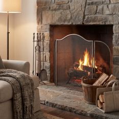 Arched Antiqued Silver Tri-Fold Fire Screen