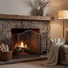 Arched Antiqued Silver Mesh Fire Screen