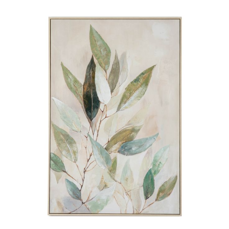 A close-up of the Willow Shade Handpainted Canvas featuring textured brushstrokes in a contemporary frame.