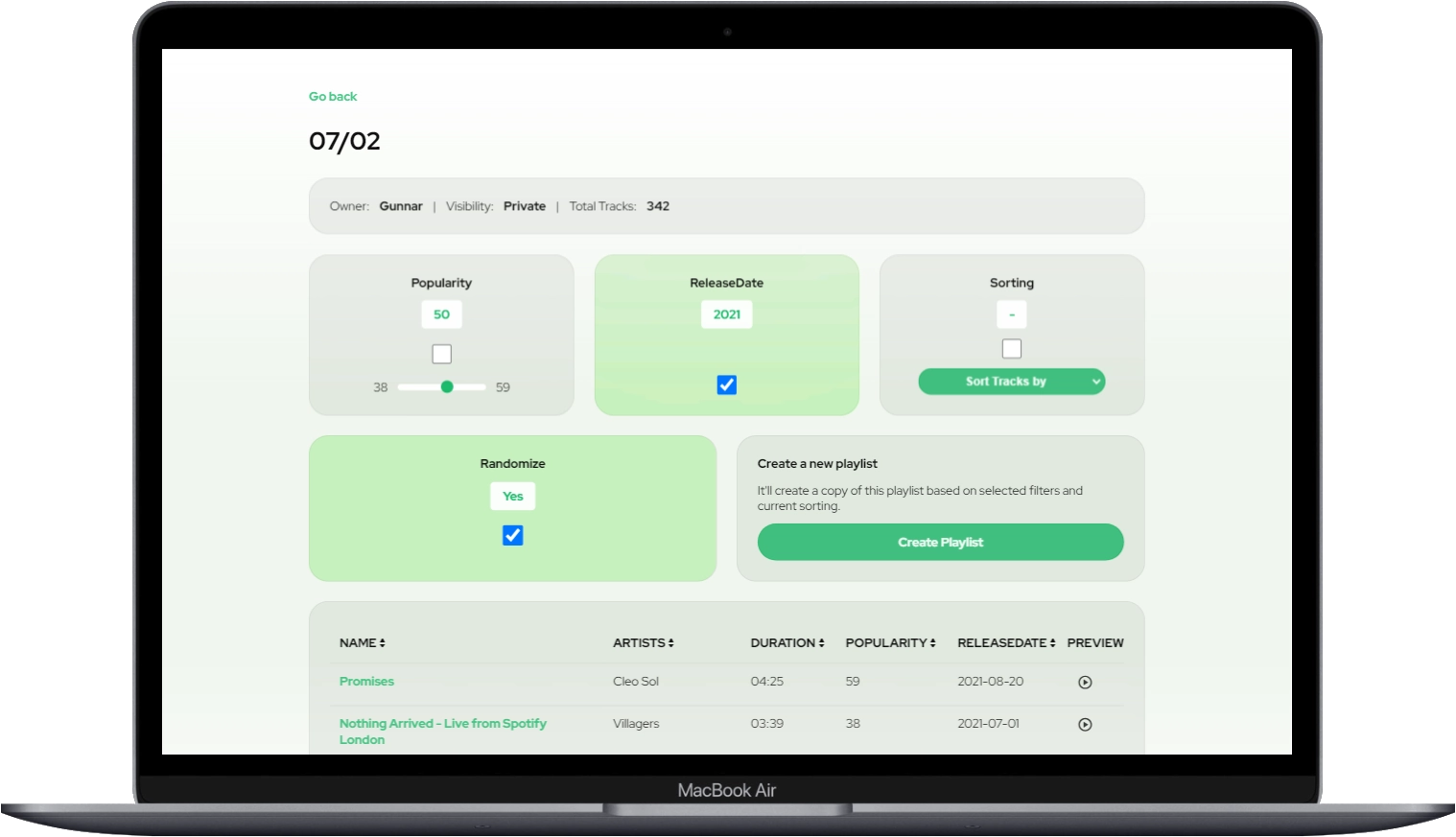 Screenshot: Playlist Editor (for Spotify)