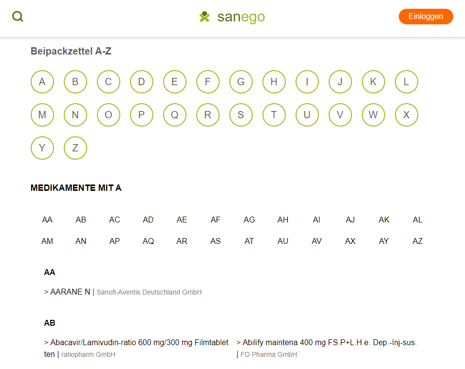 sanego Beipackzettel-Suche Startseite