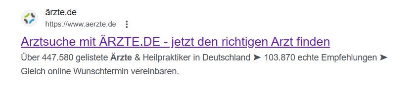 Metadescription Beispiel von ÄRZTE.DE