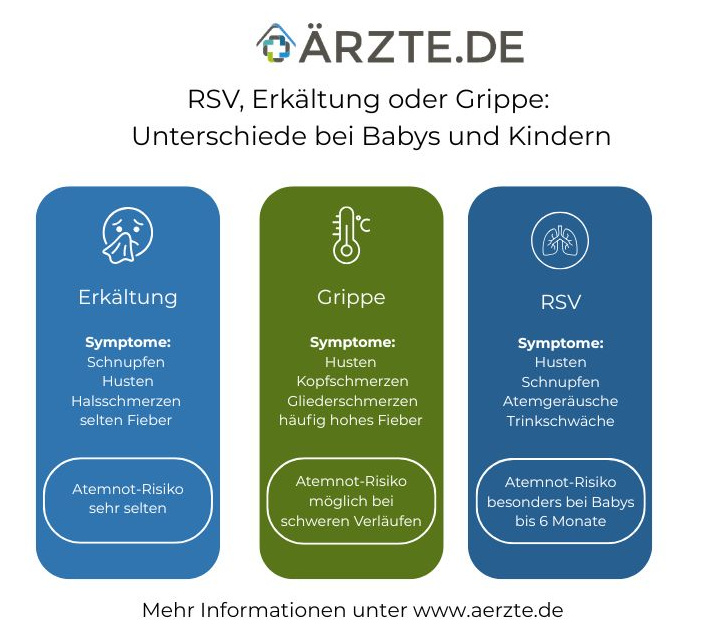 Infografik Unterschied RSV, Erkältung, Grippe
