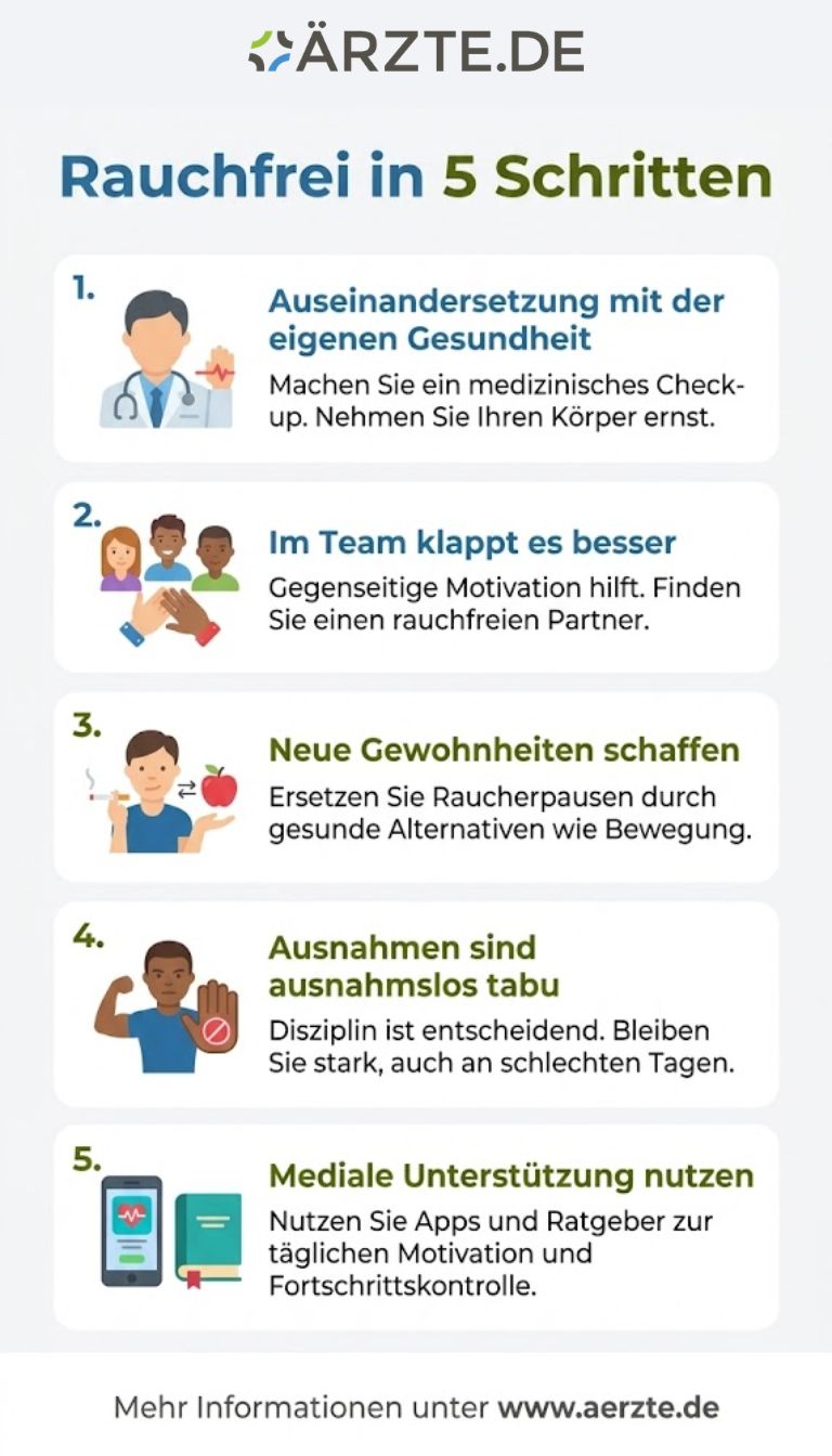 Tabelle mit fünf Schritten, um Rauchfrei zu werden