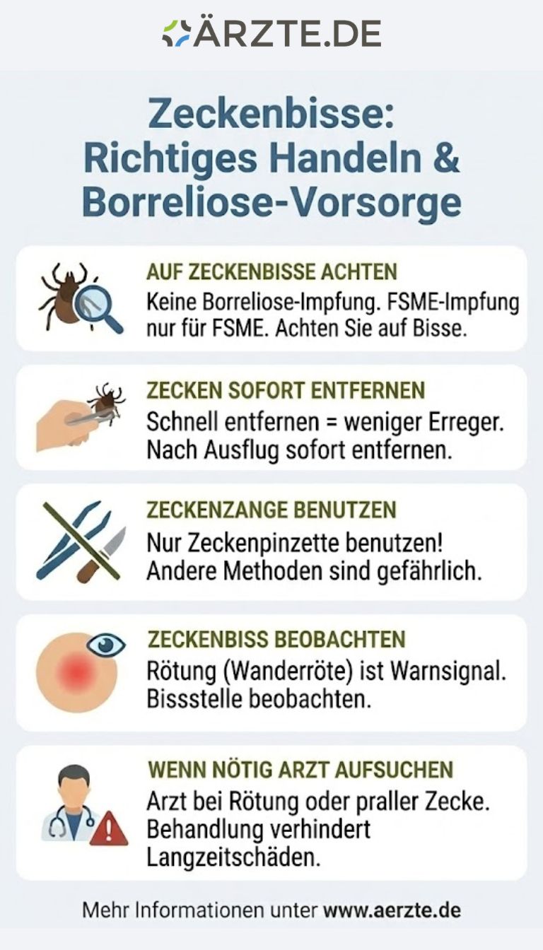 Übersichtsgrafik über richtiges Handeln bei Zeckenbissen