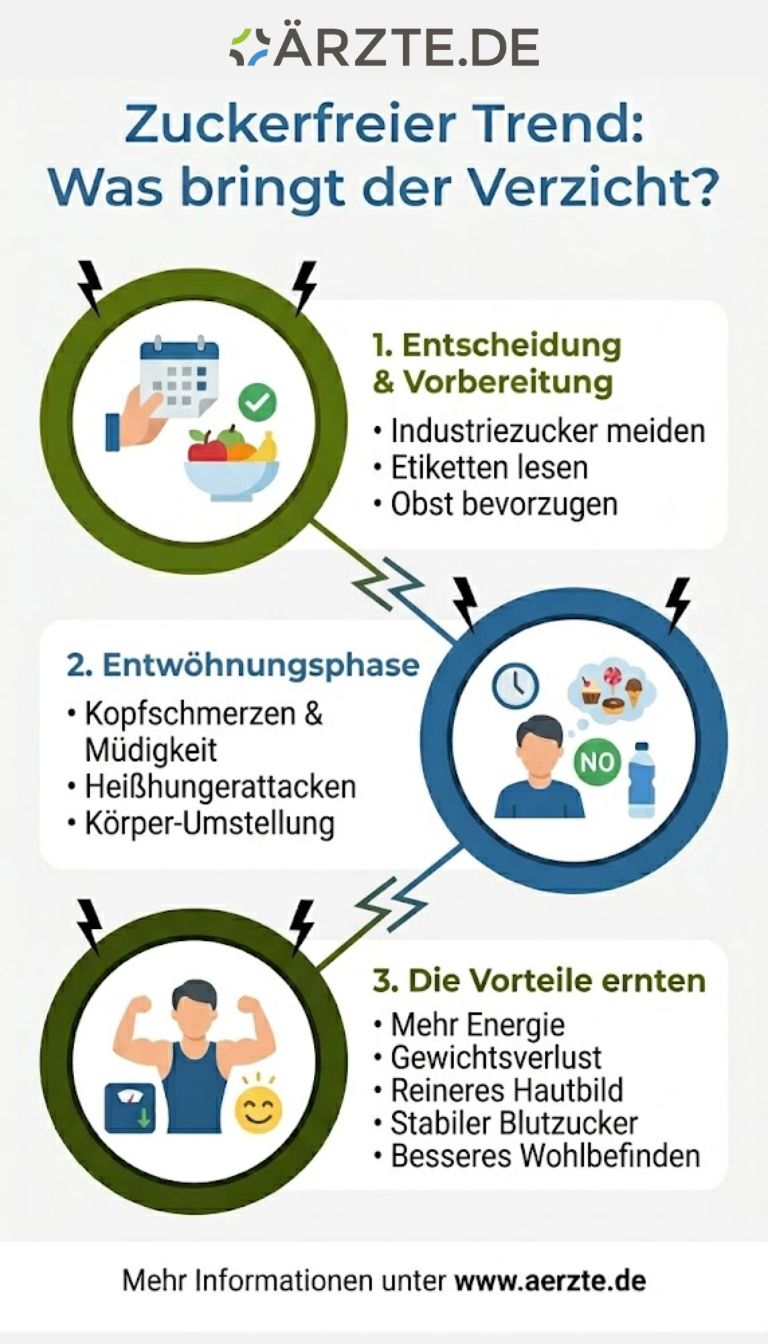 Grafik zeigt die Vorbereitung und Vorteile einer zuckerfreien Zeit
