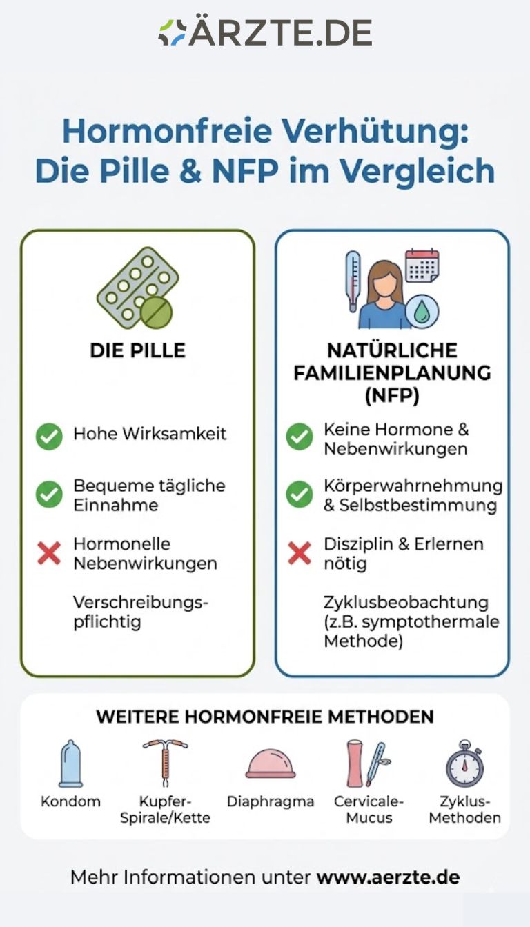 Vergleich hormonelle und hormonfreie Verhütung, Grafik. 