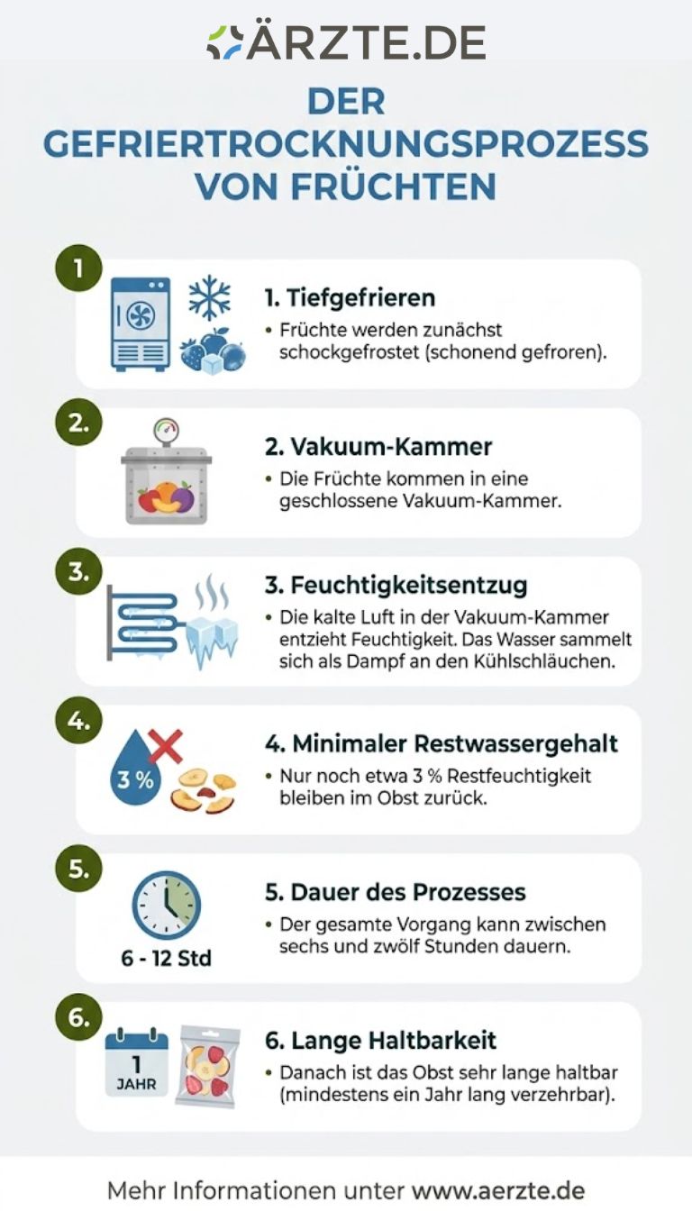 Prozess der Gefriertrocknung in einer Grafik zusammengefasst.