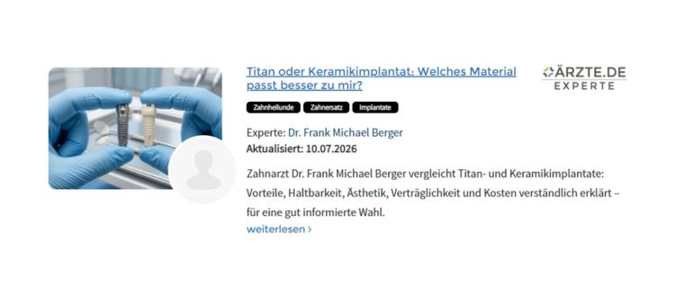 Teaser Expertenbeitrag Titan oder Keramikimplantat: Welches Material passt besser zu mir?