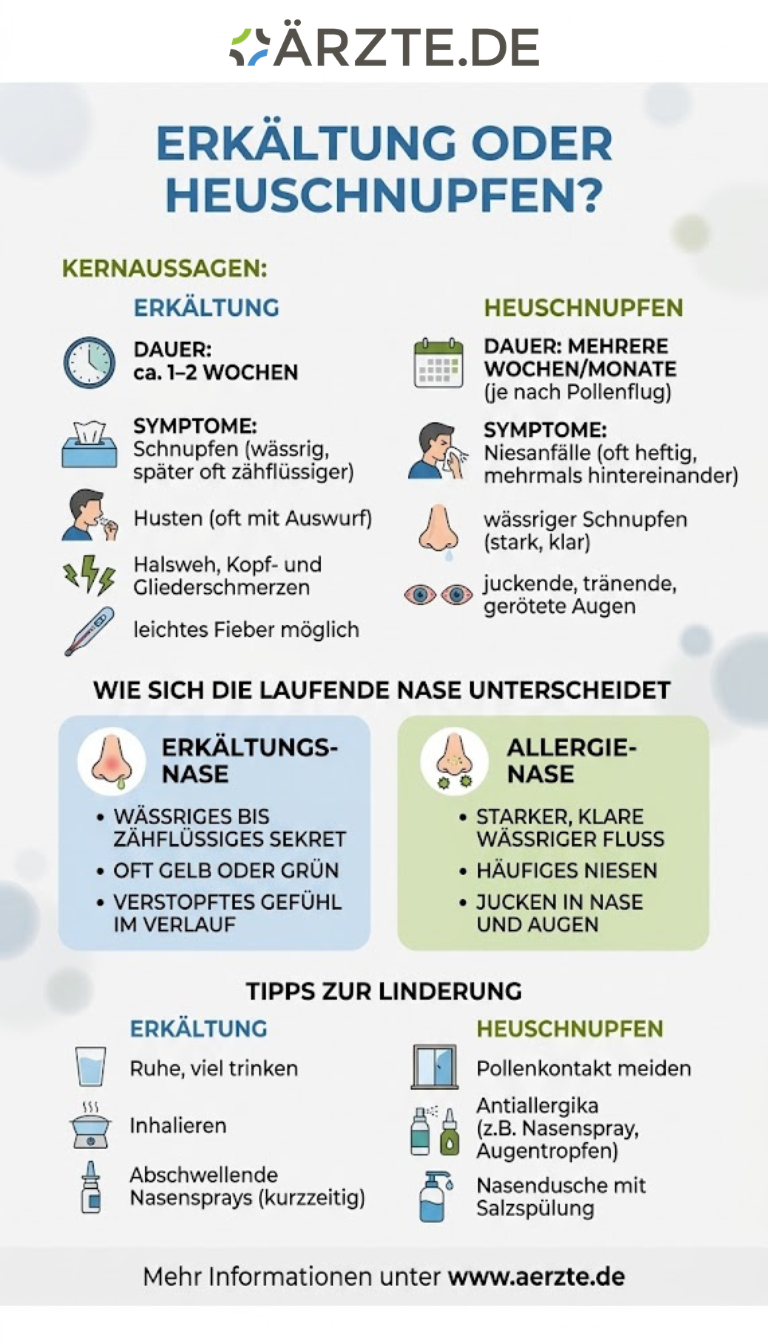 Infografik zum Thema Erkältung oder Heuschnupfen