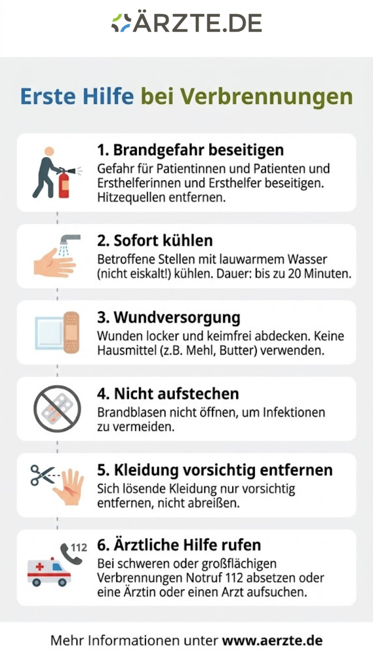 Infografik zum Thema Erste Hilfe bei Verbrennungen