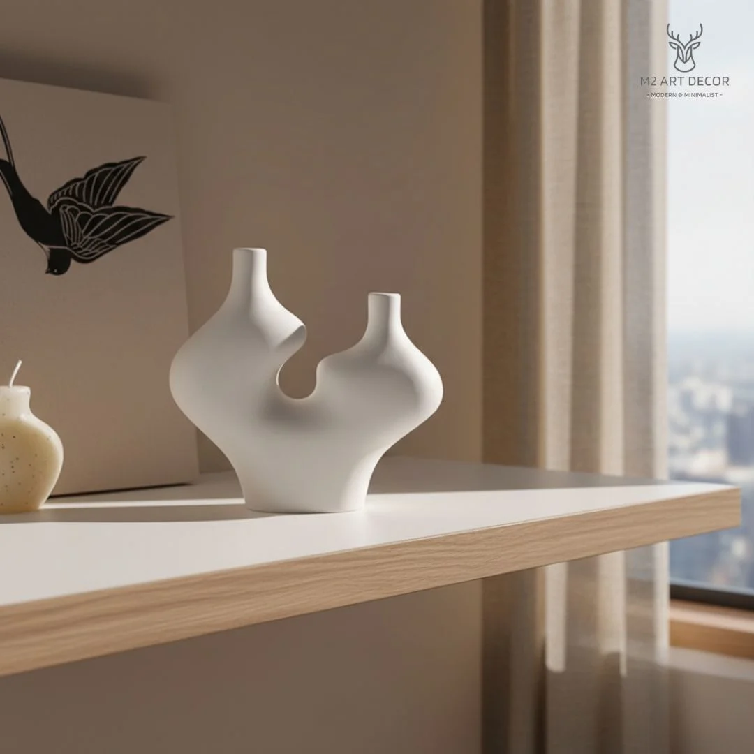 Hình ảnh phụ của sản phẩm Bình đôi hiện đại màu trắng - M2 Art Decor