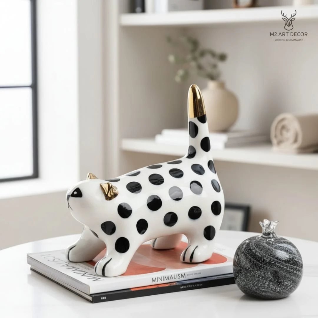 Hình ảnh phụ của sản phẩm Tượng mèo chấm bi mạ vàng - M2 Art Decor