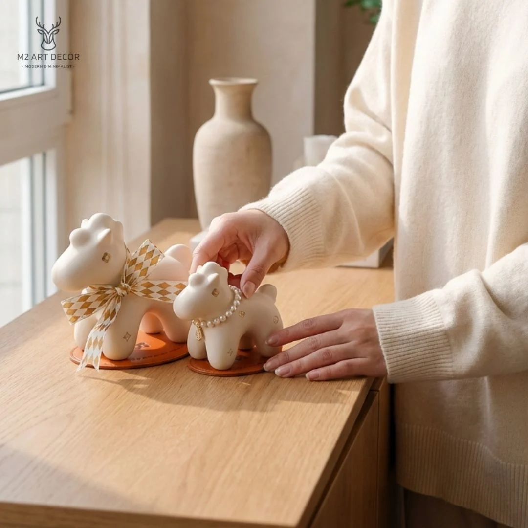 Hình ảnh phụ của sản phẩm Ngựa Lucky màu kem (kèm hộp làm quà tặng) - M2 Art Decor