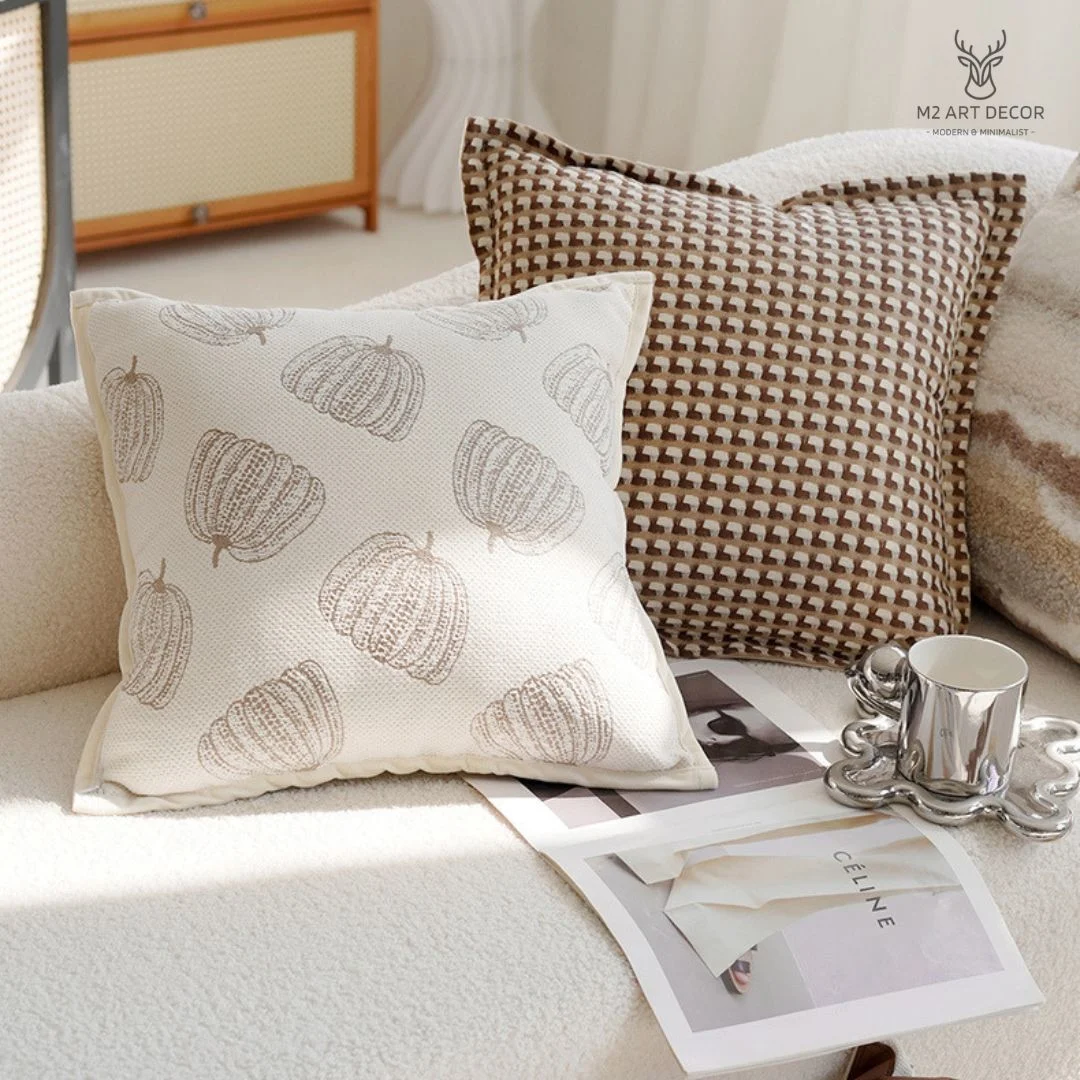 Hình ảnh phụ của sản phẩm Vỏ gối nâu caro - M2 Art Decor