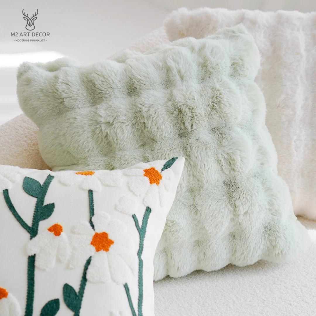 Hình ảnh chính của sản phẩm Vỏ gối lông mềm mại (xanh lá) - M2 Art Decor