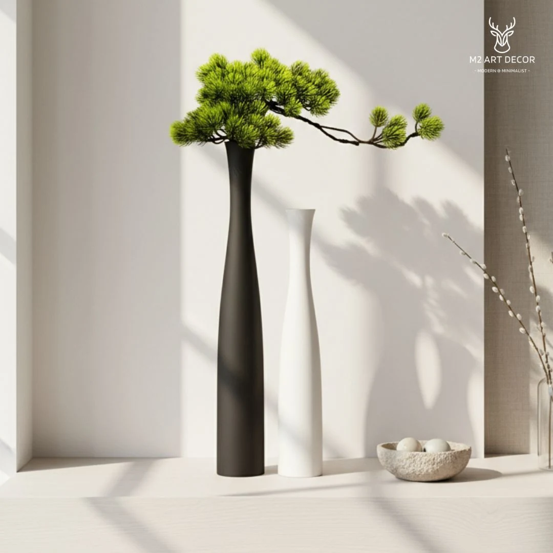 Bộ bình đôi cát tường kèm cành thông - Đồ decor trang trí M2 Art Decor