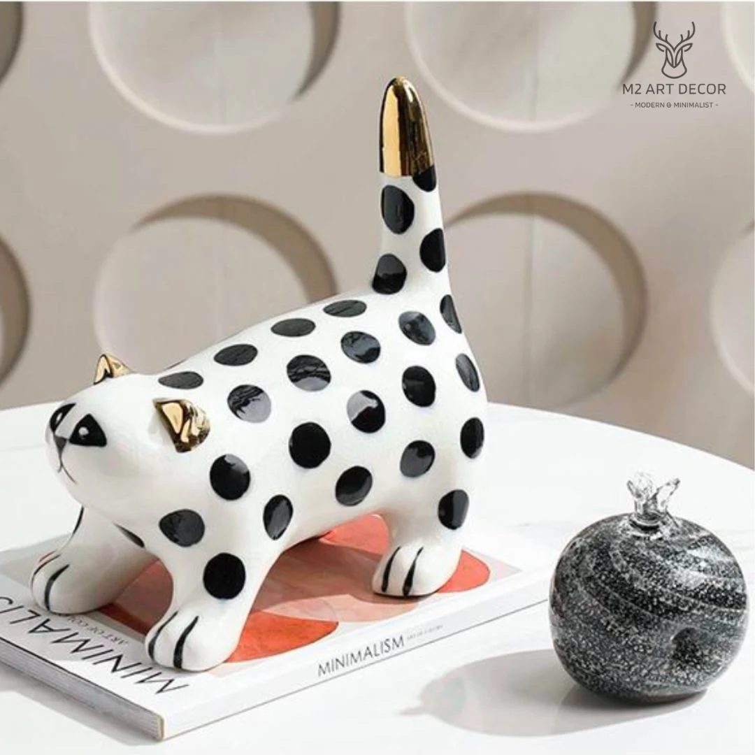 Tượng mèo chấm bi mạ vàng - Đồ decor trang trí M2 Art Decor