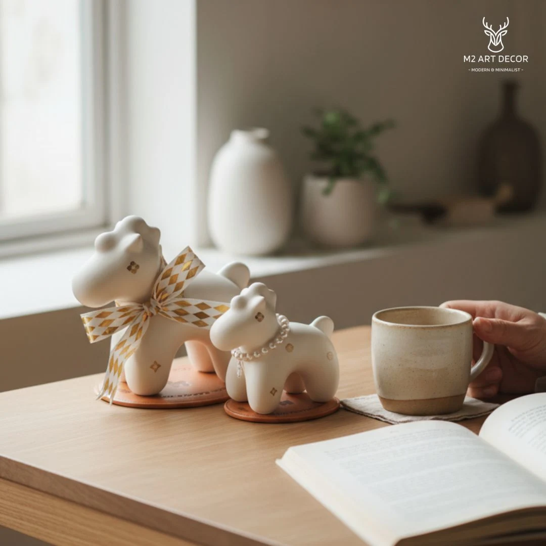 Ngựa Lucky màu kem (kèm hộp làm quà tặng) - Đồ decor trang trí M2 Art Decor