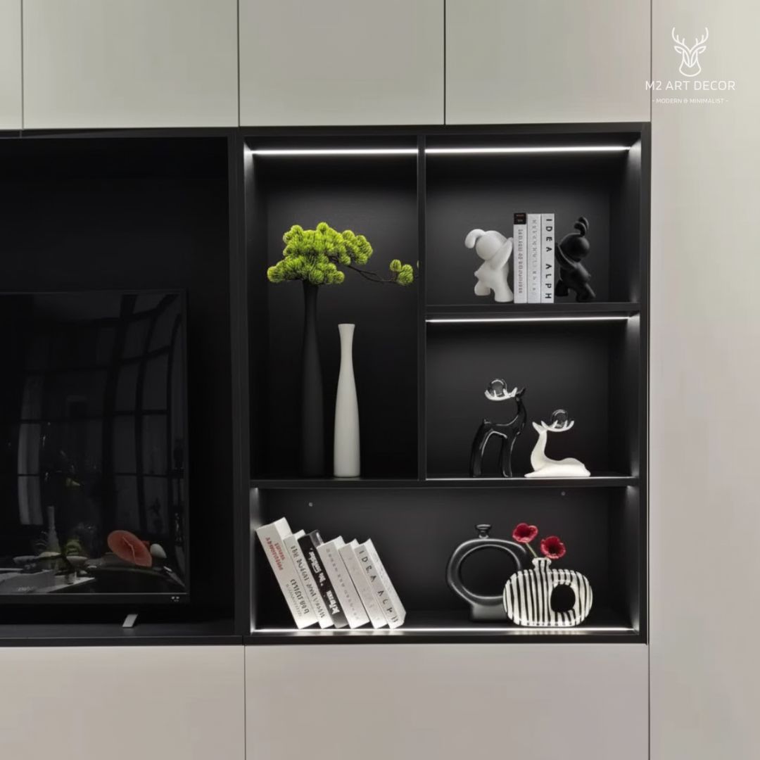 Combo Trang Trí Tủ Tivi Tối Giản – Phối Cho Tủ Màu Đen