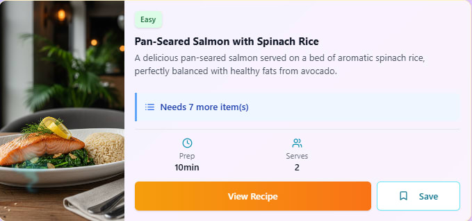 Pan seared salmon with Spinach Rice