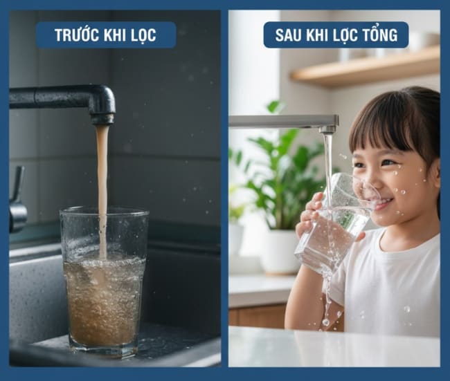 Nước sau khi dùng máy lọc tổng đầu nguồn