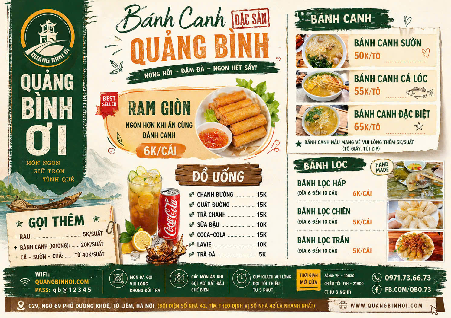 Menu quán Quảng Bình Ơi