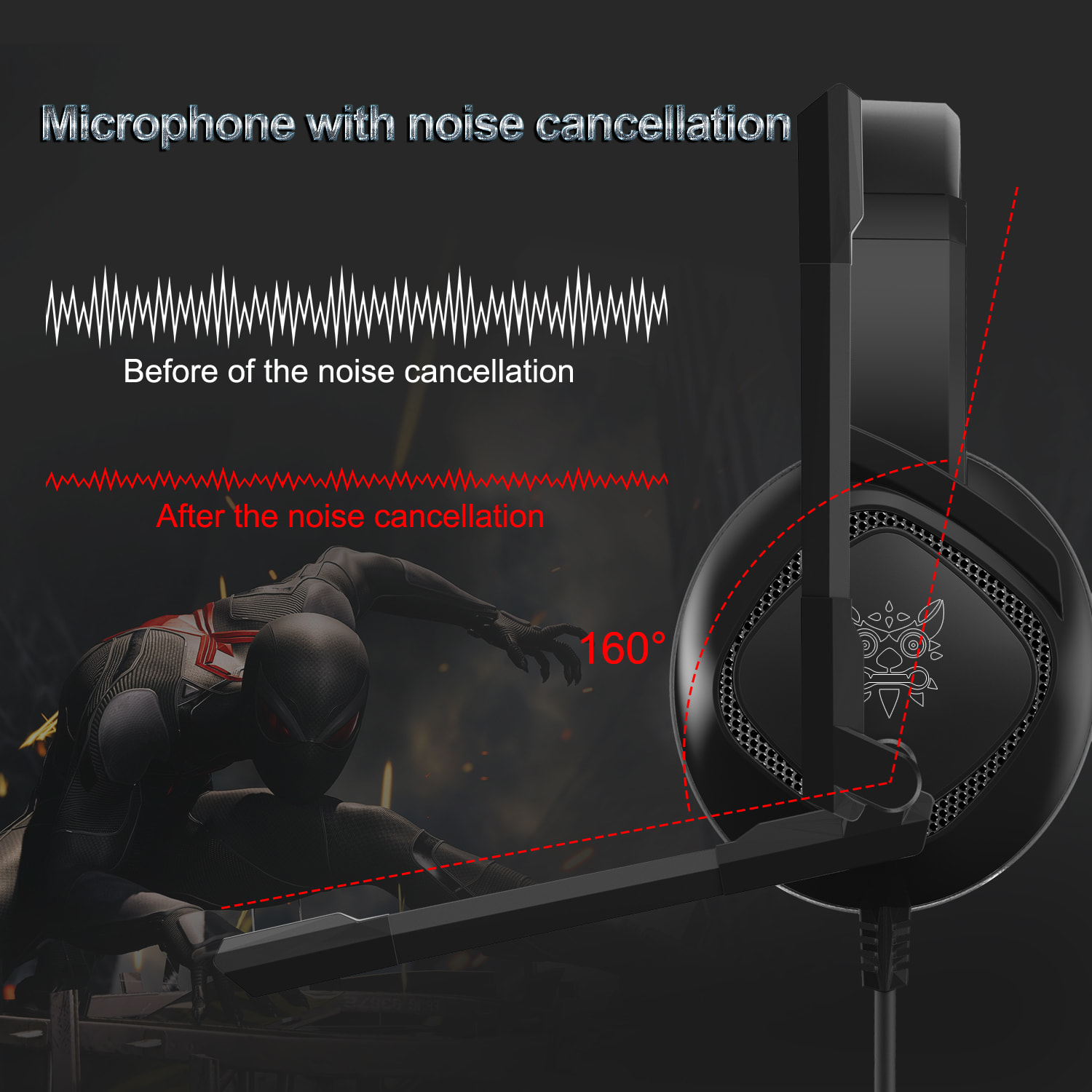 ONIKUMA K19 RGB WIRED STEREO GAMING HEADSET TRUE NOISE CANCELLATION, USB+3.5MM AUDIO PLUG FOR PS4/PC/XBOX ONE CONTROLLER/LAPTOP, BLACK alternate view