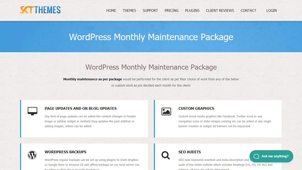 SKT Themes WordPress Monthly Maintenance