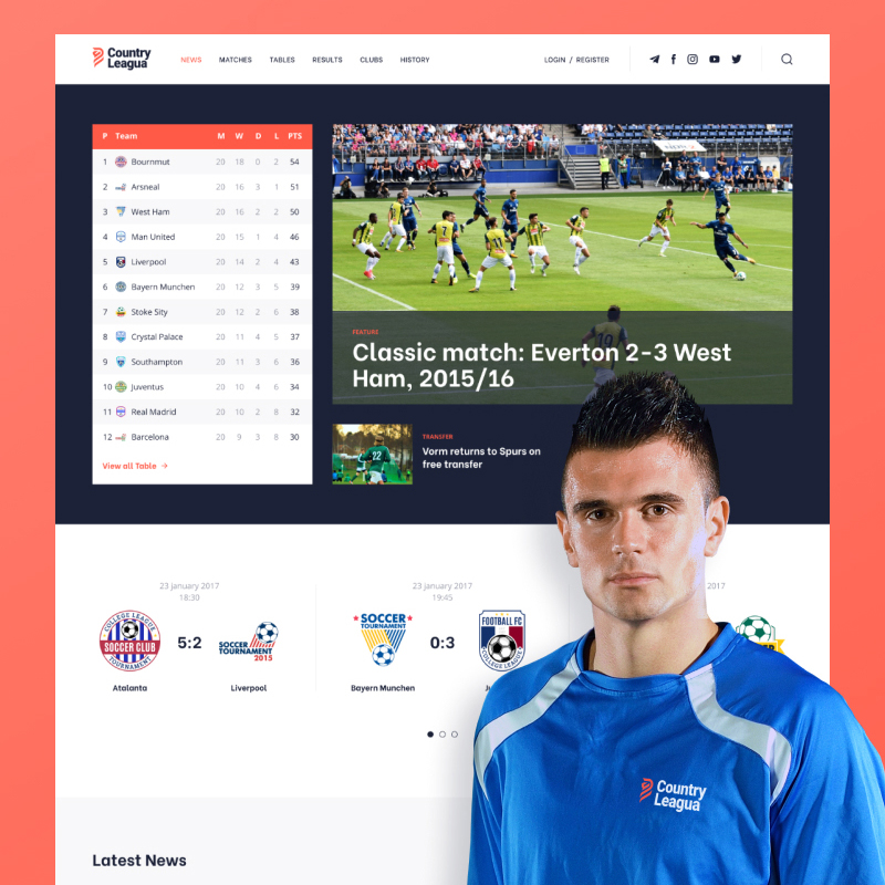 Counter Leagua - Soccer League WordPress Theme