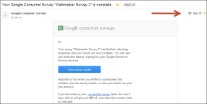 email indicating survey completion