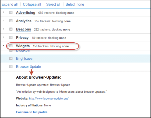 Example of Ghostery drilldown