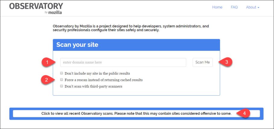 Mozilla Observatory input field