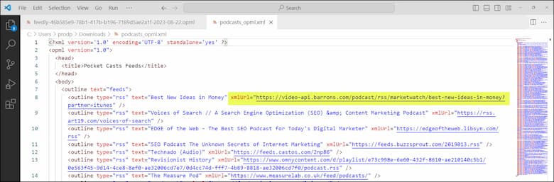Pocketcasts OPML file.