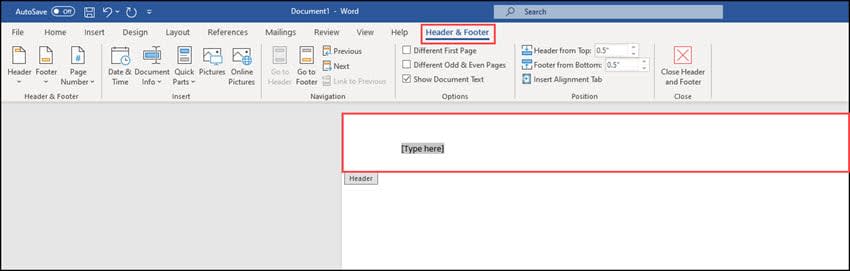 Adding Word Header section.