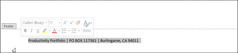 mini format toolbar for footer.