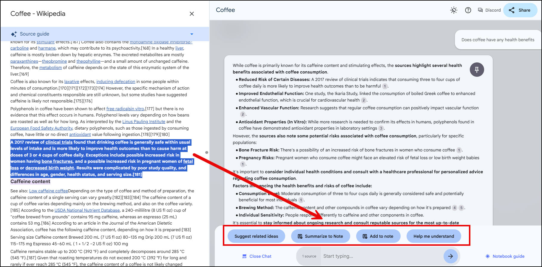 Highlighting Source. Example Google NotebookLM: An Evolving Yet Powerful AI Research Tool