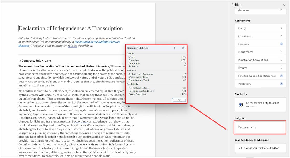 Word Readability Statistics Word Readability Statistics